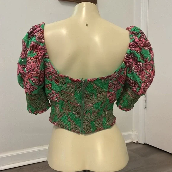 Alice + Olivia Crawford 100% Cotton Eyelet Smocked Top - Picture 6 of 9